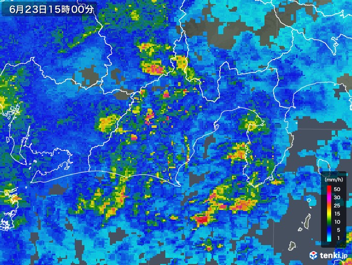 静岡県の雨雲レーダー(2018年06月23日)