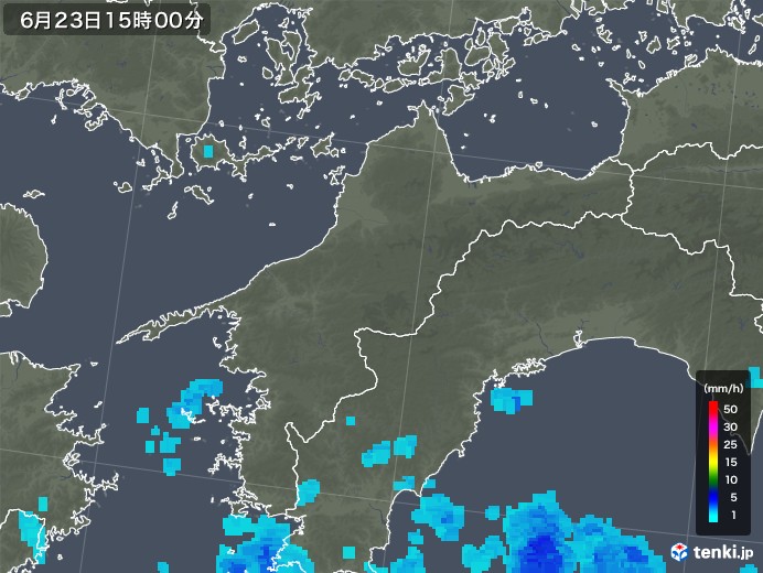 愛媛県の雨雲レーダー(2018年06月23日)