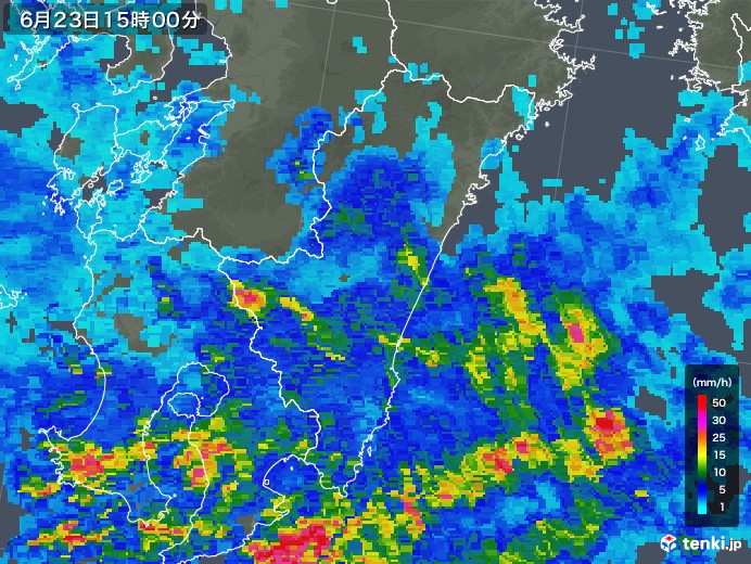 宮崎県の雨雲レーダー(2018年06月23日)
