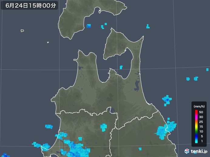 青森県の雨雲レーダー(2018年06月24日)