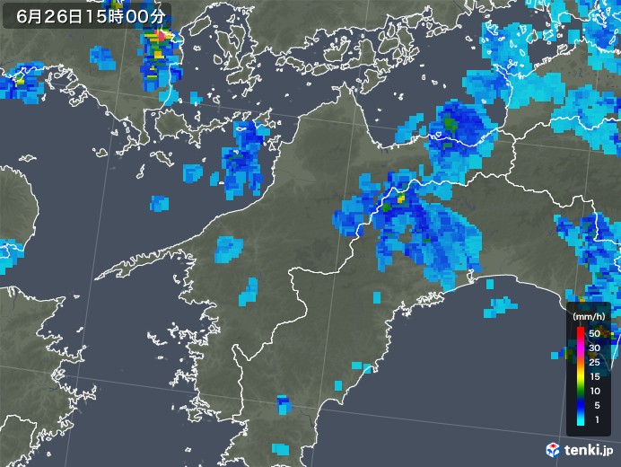 愛媛県の雨雲レーダー(2018年06月26日)