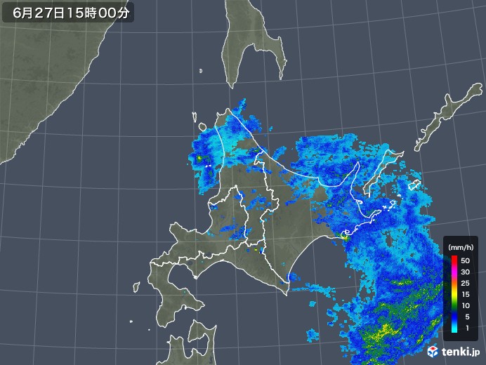 北海道地方の雨雲レーダー(2018年06月27日)