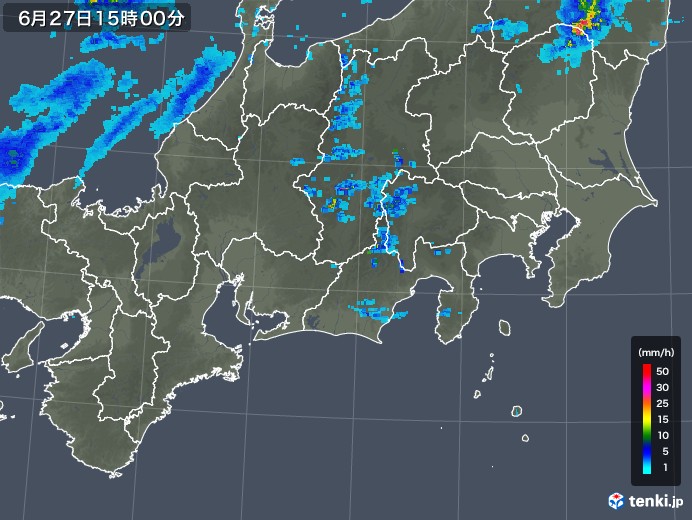 東海地方の雨雲レーダー(2018年06月27日)