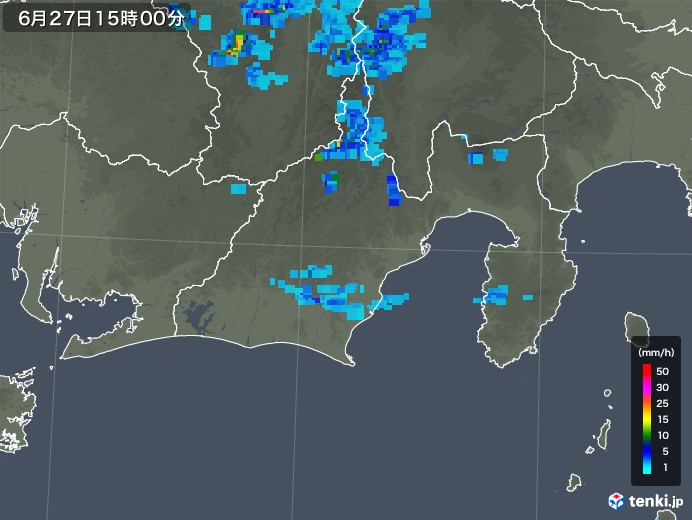 静岡県の雨雲レーダー(2018年06月27日)