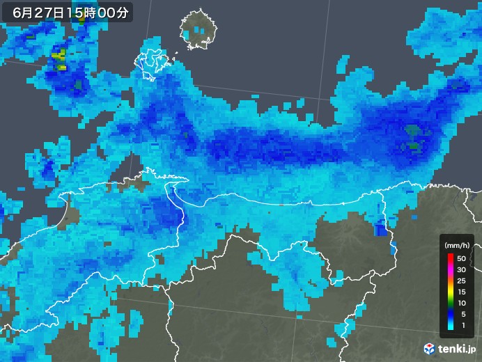 鳥取県の雨雲レーダー(2018年06月27日)