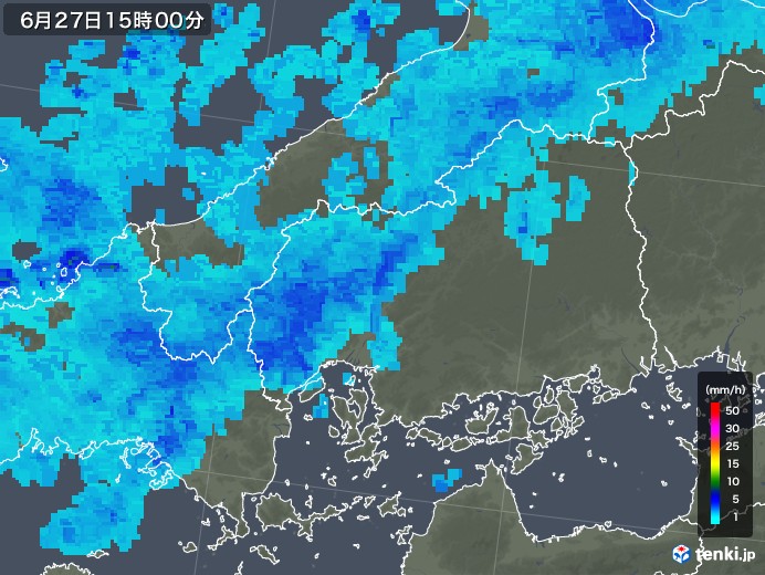 広島県の雨雲レーダー(2018年06月27日)