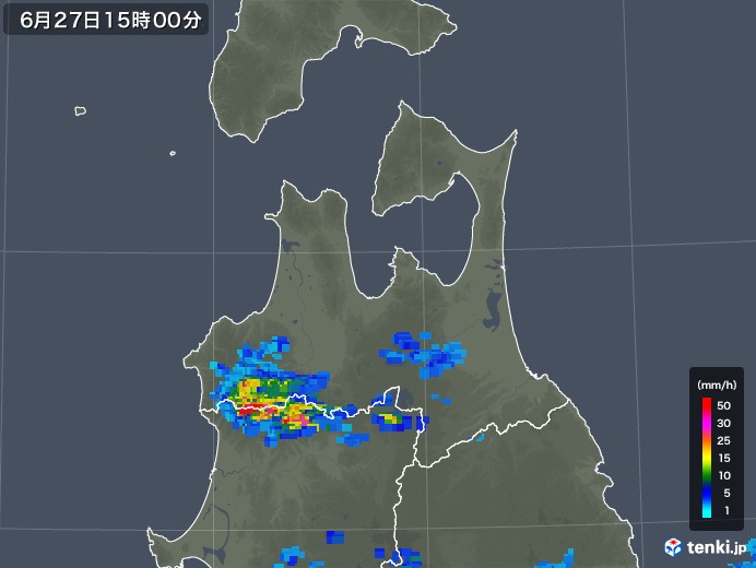 青森県の雨雲レーダー(2018年06月27日)