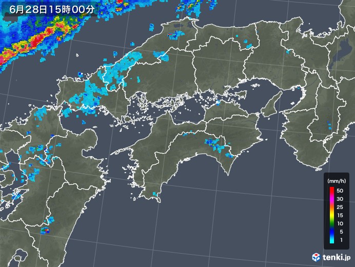 四国地方の雨雲レーダー(2018年06月28日)