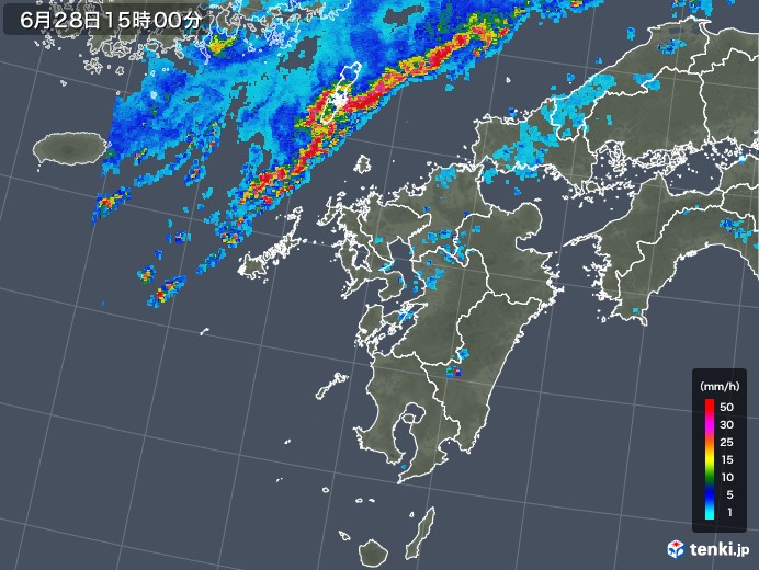 九州地方の雨雲レーダー(2018年06月28日)