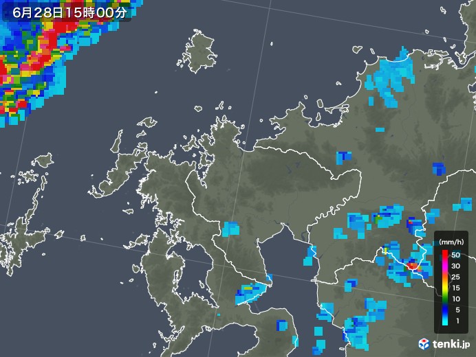 佐賀県の雨雲レーダー(2018年06月28日)