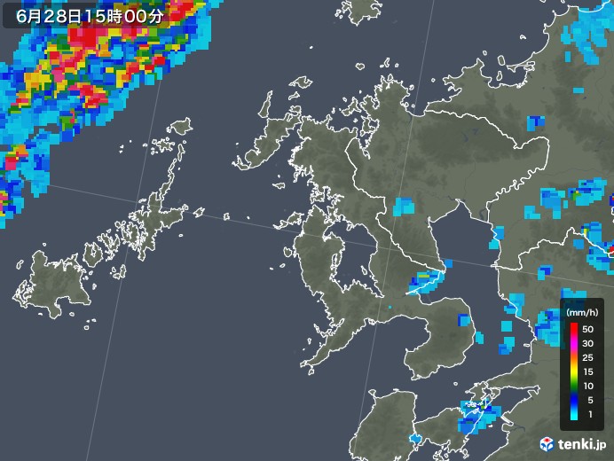 長崎県の雨雲レーダー(2018年06月28日)
