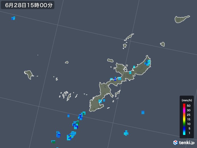 沖縄県の雨雲レーダー(2018年06月28日)