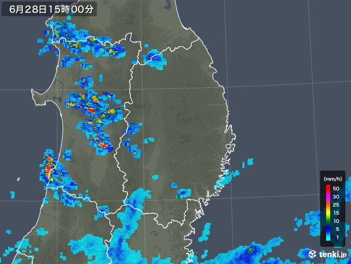 岩手県の雨雲レーダー(2018年06月28日)