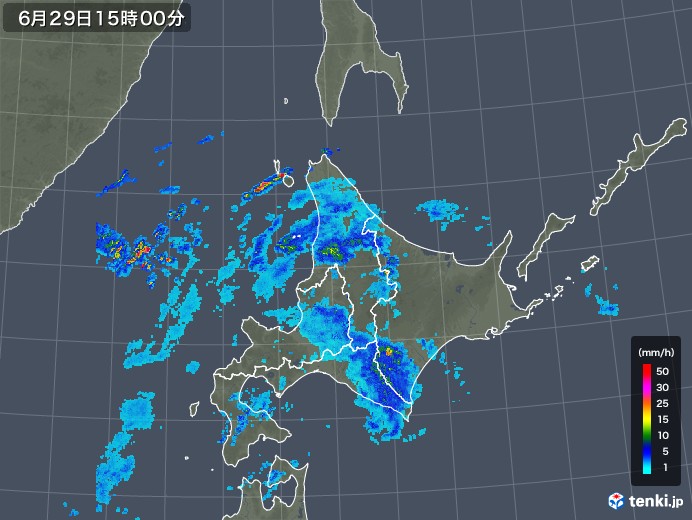 北海道地方の雨雲レーダー(2018年06月29日)