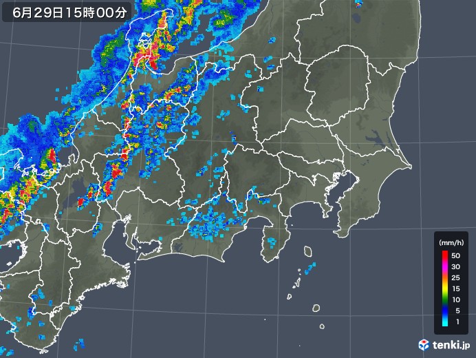 関東・甲信地方の雨雲レーダー(2018年06月29日)
