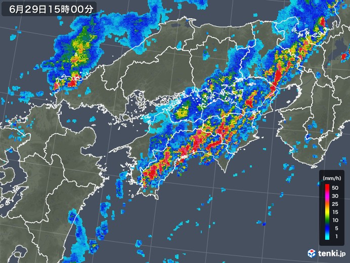 四国地方の雨雲レーダー(2018年06月29日)