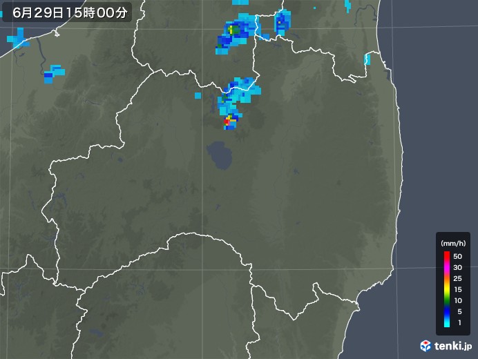 福島県の雨雲レーダー(2018年06月29日)