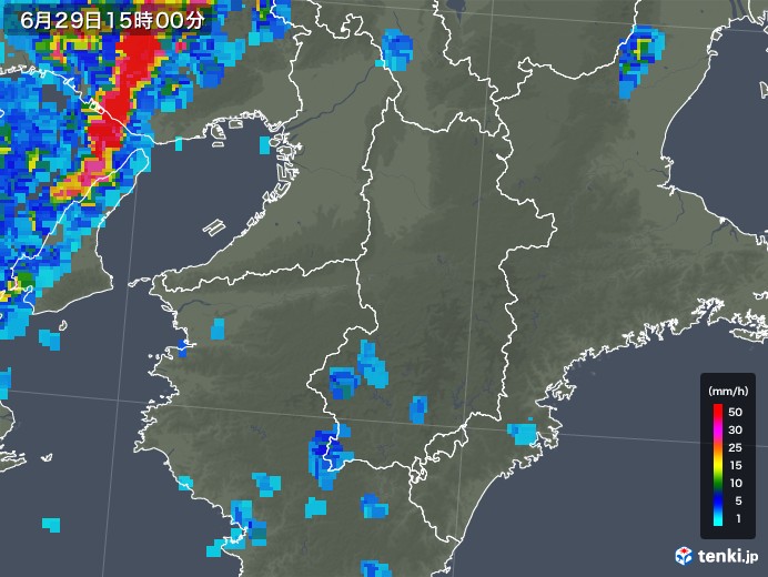 奈良県の雨雲レーダー(2018年06月29日)