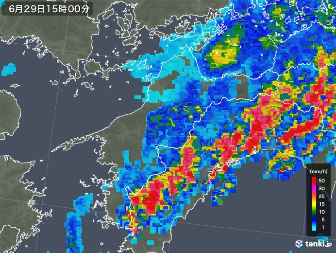 愛媛県の雨雲レーダー(2018年06月29日)