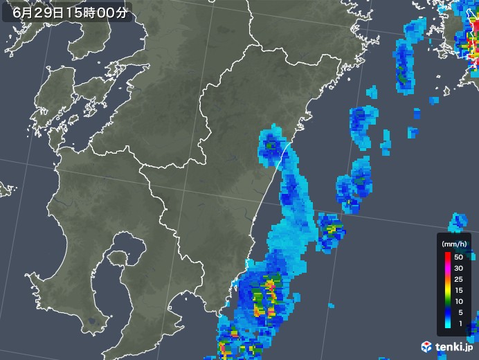 宮崎県の雨雲レーダー(2018年06月29日)