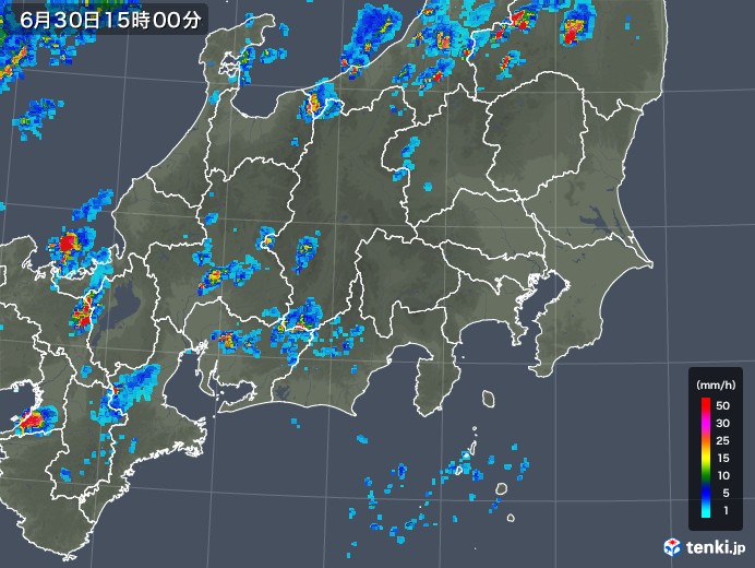 関東・甲信地方の雨雲レーダー(2018年06月30日)