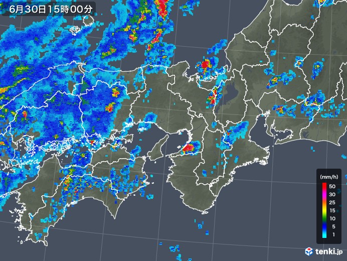 近畿地方の雨雲レーダー(2018年06月30日)