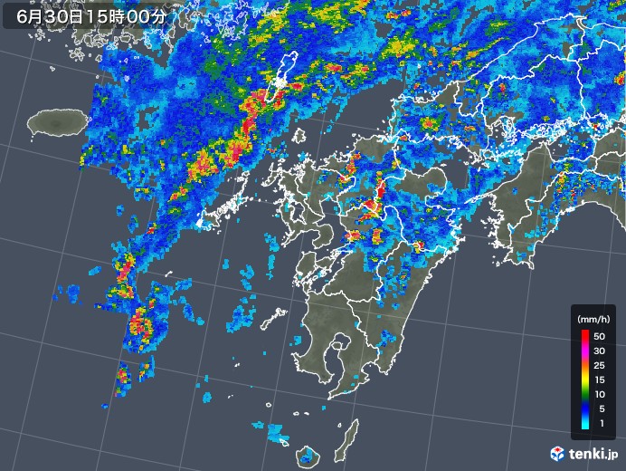九州地方の雨雲レーダー(2018年06月30日)