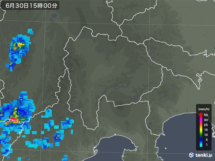山梨県の雨雲レーダー(2018年06月30日)