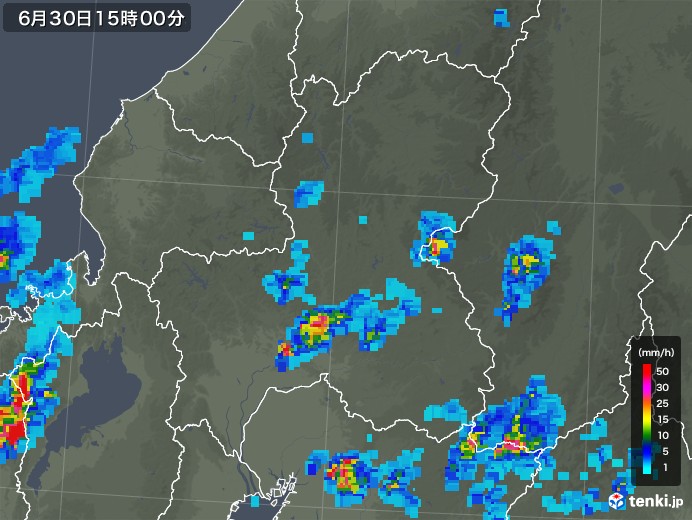 岐阜県の雨雲レーダー(2018年06月30日)