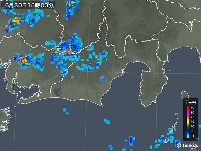 静岡県の雨雲レーダー(2018年06月30日)