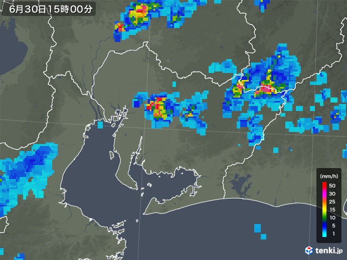 愛知県の雨雲レーダー(2018年06月30日)