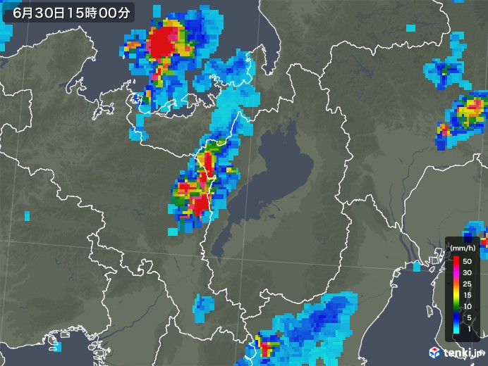 滋賀県の雨雲レーダー(2018年06月30日)