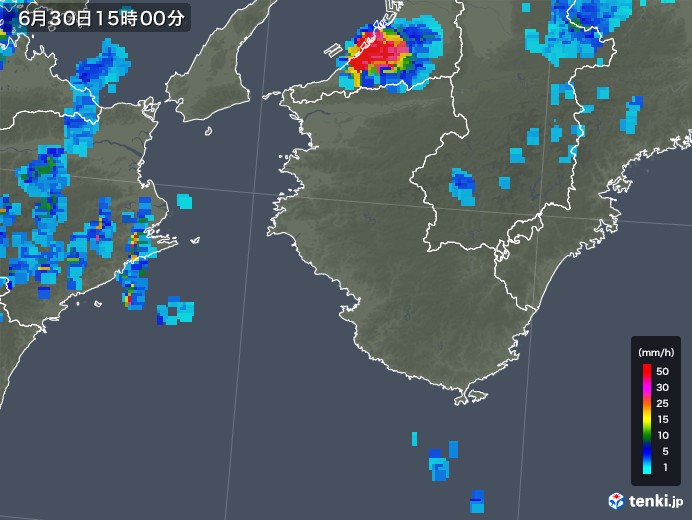 和歌山県の雨雲レーダー(2018年06月30日)