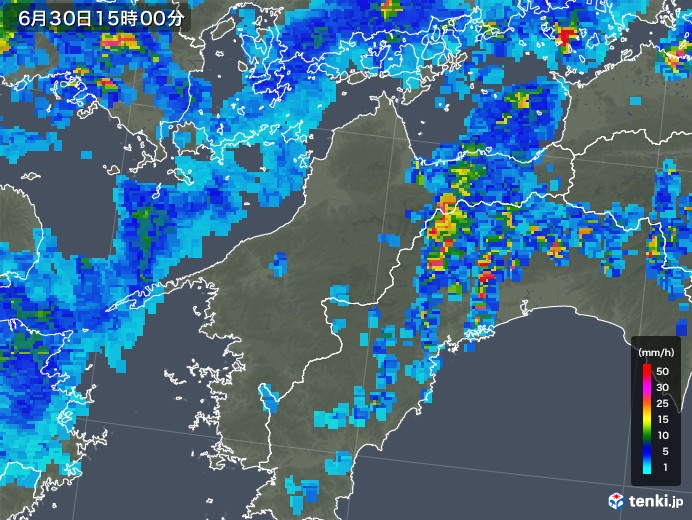 愛媛県の雨雲レーダー(2018年06月30日)