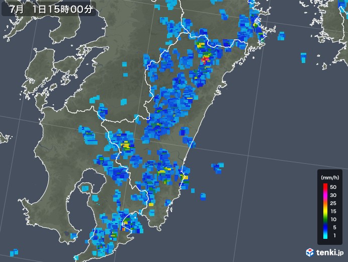 宮崎県の雨雲レーダー(2018年07月01日)