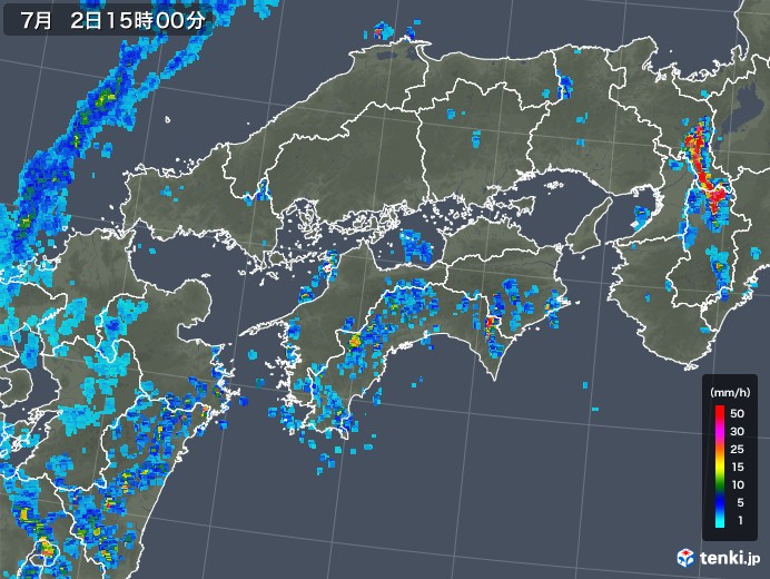 四国地方の雨雲レーダー(2018年07月02日)