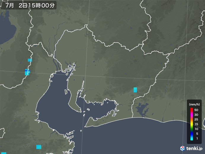 愛知県の雨雲レーダー(2018年07月02日)