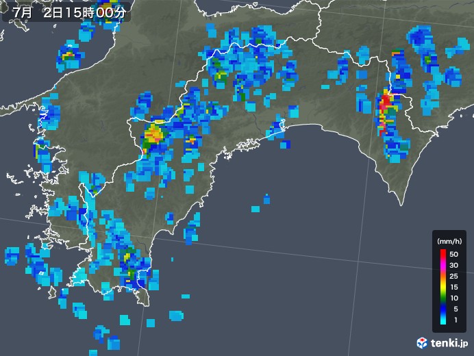 高知県の雨雲レーダー(2018年07月02日)