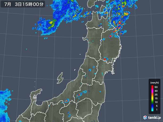 東北地方の雨雲レーダー(2018年07月03日)