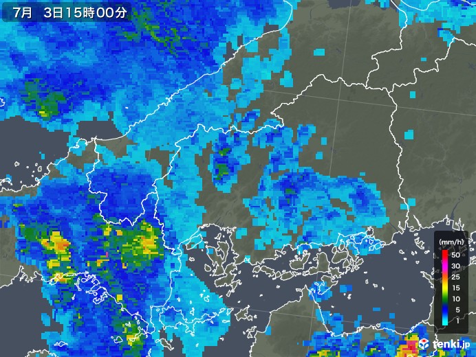 広島県の雨雲レーダー(2018年07月03日)