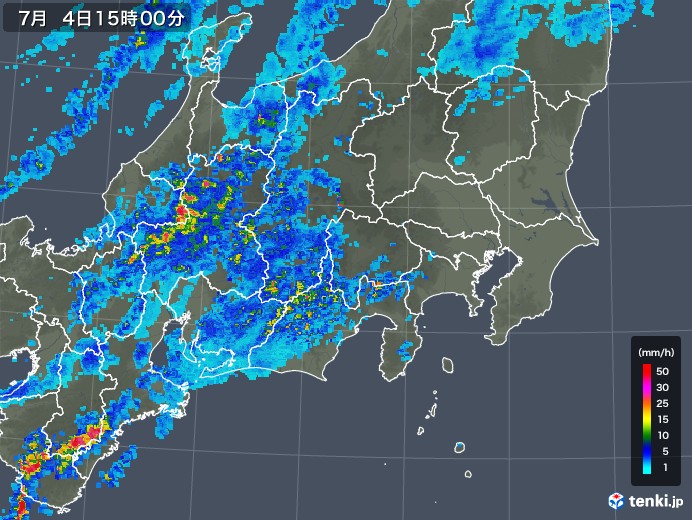 関東・甲信地方の雨雲レーダー(2018年07月04日)