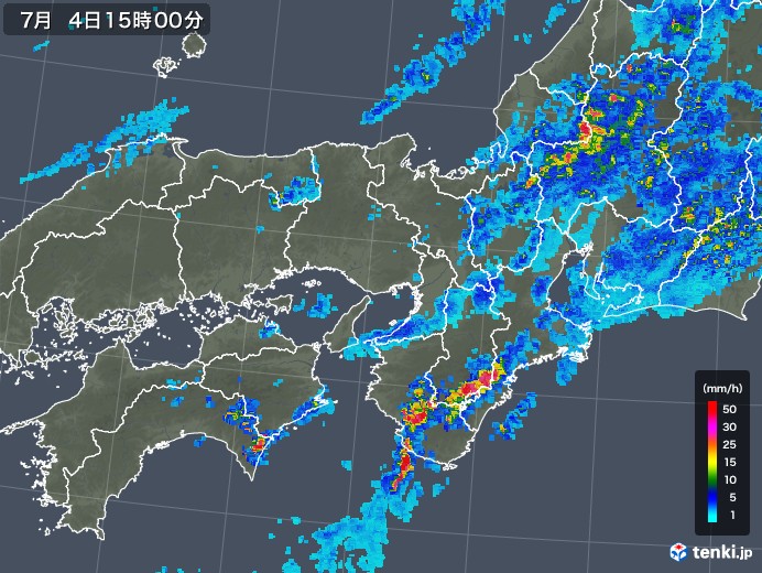 近畿地方の雨雲レーダー(2018年07月04日)