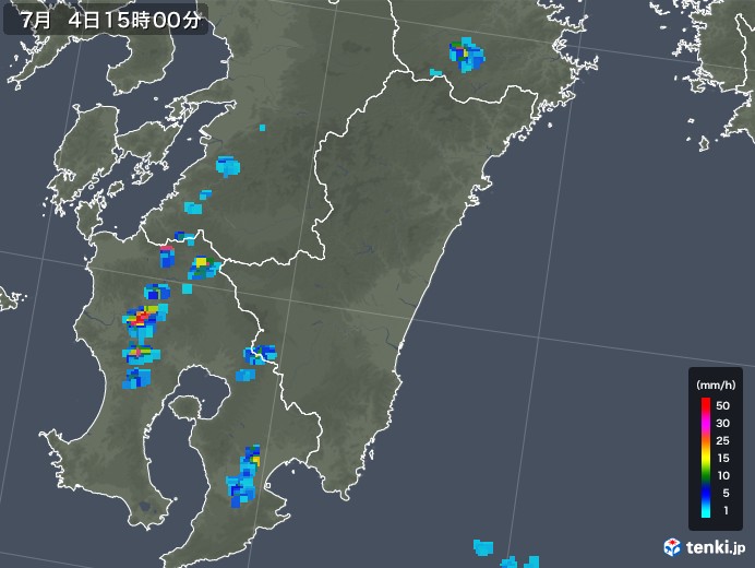 宮崎県の雨雲レーダー(2018年07月04日)