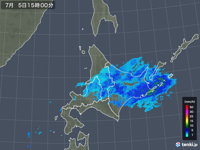 北海道地方の雨雲レーダー(2018年07月05日)