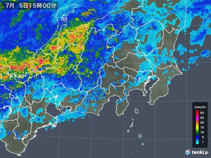 関東・甲信地方の雨雲レーダー(2018年07月05日)