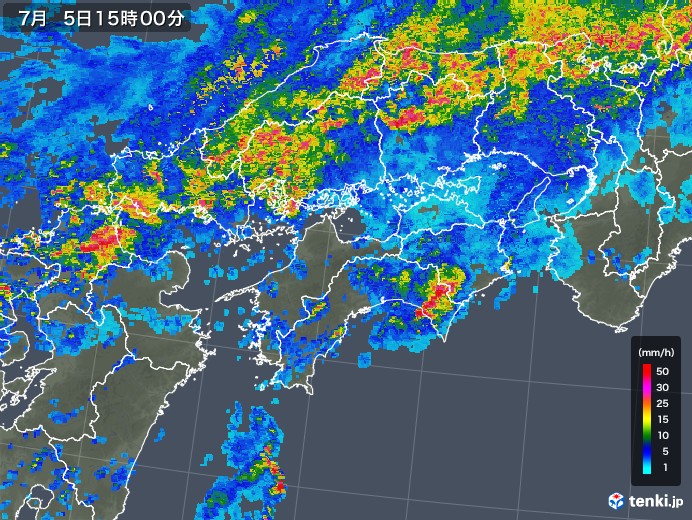 四国地方の雨雲レーダー(2018年07月05日)