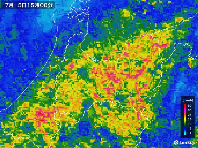 富山県の雨雲レーダー(2018年07月05日)
