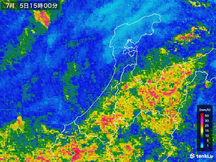 石川県の雨雲レーダー(2018年07月05日)