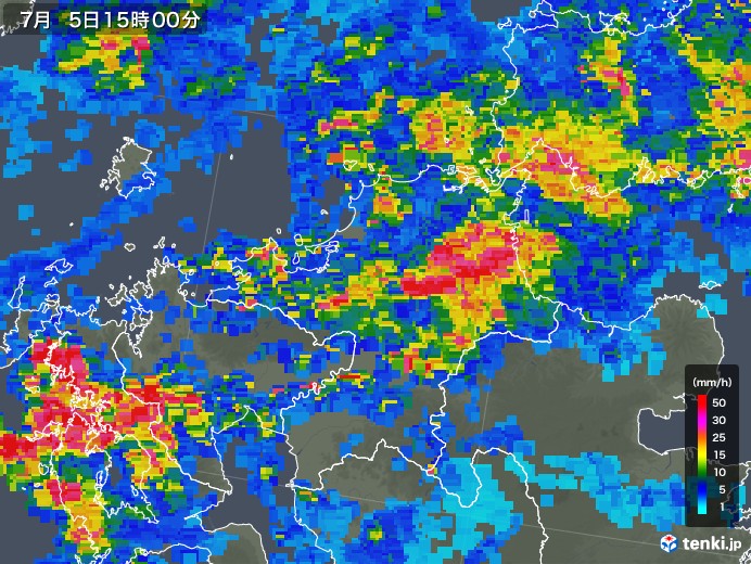 福岡県の雨雲レーダー(2018年07月05日)