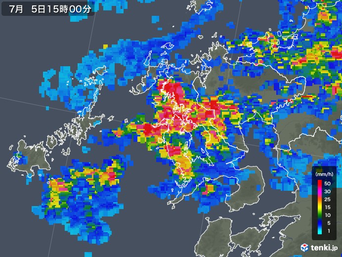 長崎県の雨雲レーダー(2018年07月05日)